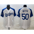 Los Angeles Dodgers #50 Mookie Betts White Blue AmberGomez Fashion Stitched Cool Base Limited Jerseys