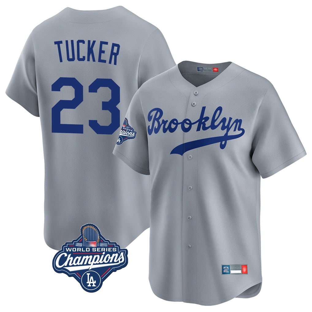 Los Angeles Dodgers #23 Kyle Tucker Player Gray AmberGomez World Series Meet Game Limited Home Stitched Jerseys