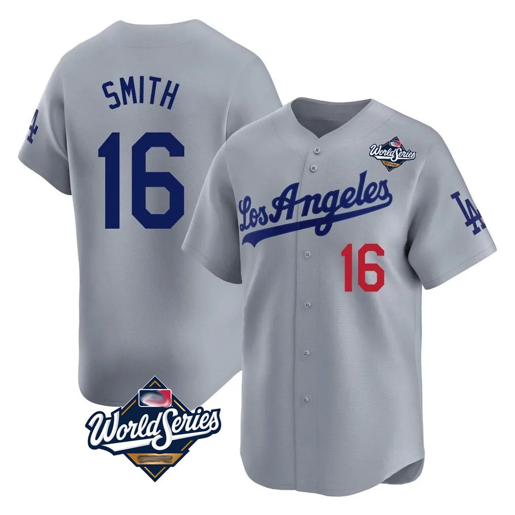 Los Angeles Dodgers #16 Will Smith Player Gray AmberGomez World Series Limited Home Stitched Jerseys