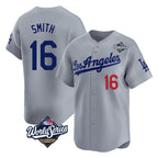 Los Angeles Dodgers #16 Will Smith Player Gray AmberGomez World Series Limited Home Stitched Jerseys