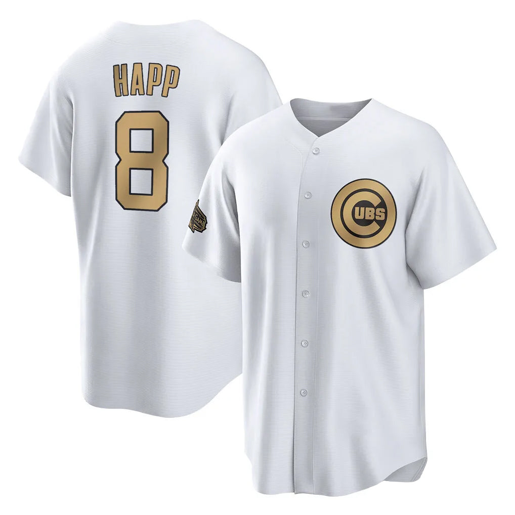 Chicago Cubs #8 Ian Happ Player Gold AmberGomez All-Star Game Home Stitched Jerseys