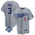 Los Angeles Dodgers #3 Edwin D¨ªaz Player Gray AmberGomez World Series Meet Game Home Stitched Jerseys