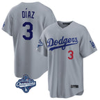 Los Angeles Dodgers #3 Edwin D¨ªaz Player Gray AmberGomez World Series Meet Game Home Stitched Jerseys