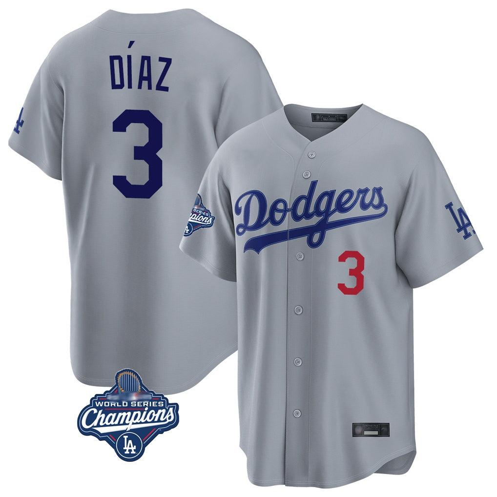 Los Angeles Dodgers #3 Edwin D¨ªaz Player Gray AmberGomez World Series Meet Game Home Stitched Jerseys