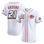 Cincinnati Reds #21 Hunter Greene Player White AmberGomez Speedway Classic Limited Elite Home Stitched Jerseys