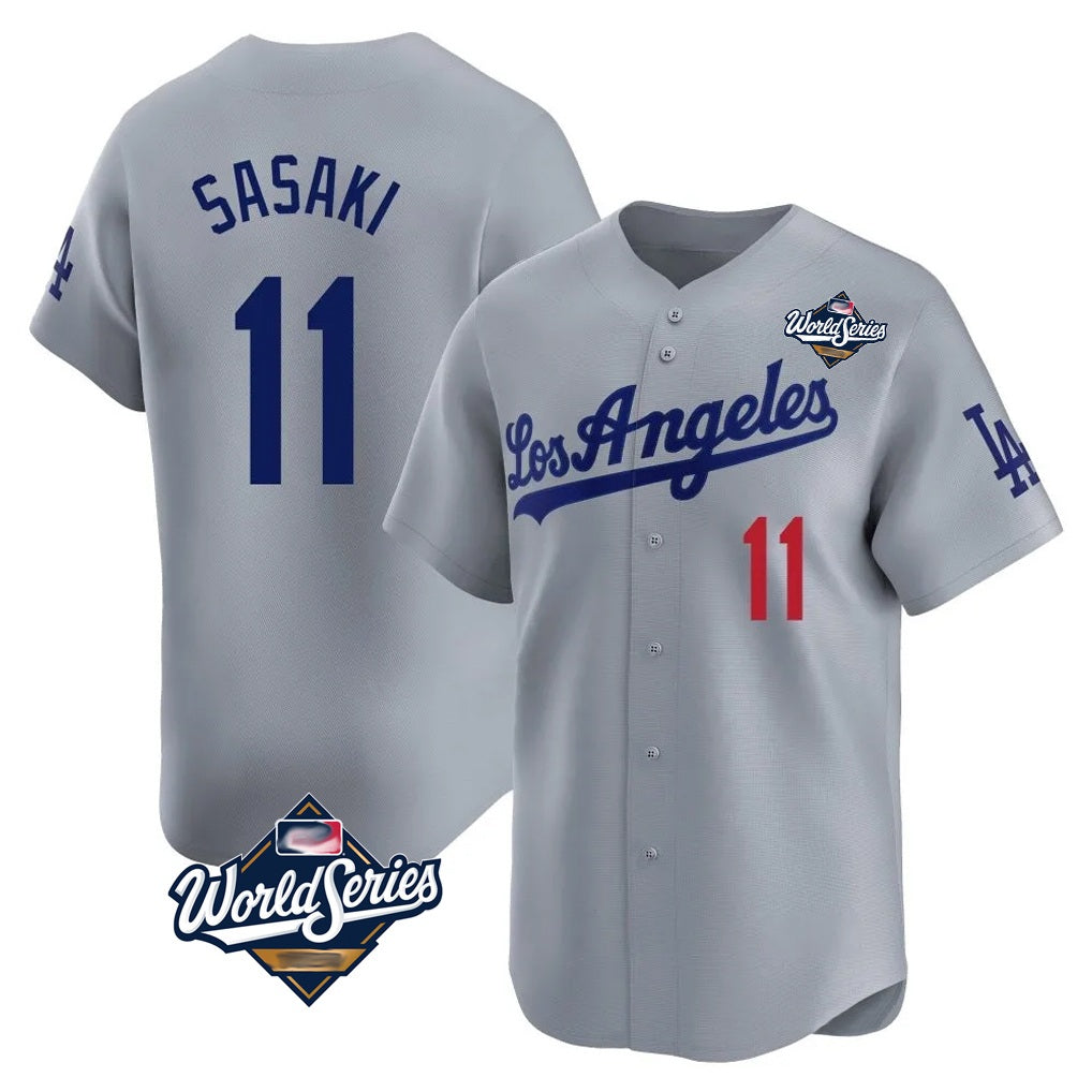 Los Angeles Dodgers #11 Roki Sasaki Player Gray AmberGomez World Series Limited Home Stitched Jerseys