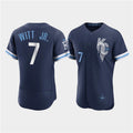 Kansas City Royals #7 Bobby Witt Jr. 2022 Navy AmberGomez City Connect Flex Base Stitched Jersey