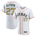 Houston Astros #27 Jose Altuve Player Gold AmberGomez Collection Limited Elite Home Stitched Jerseys