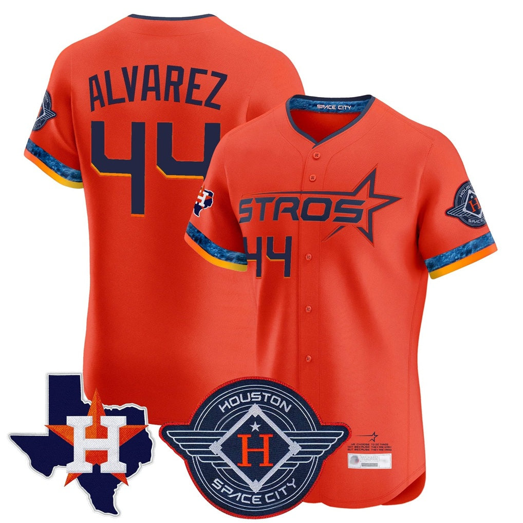 Houston Astros #44 Yordan Alvarez Player Orange AmberGomez City Connect Texas Patch Vapor Premier Limited Elite Home Stitched Jerseys