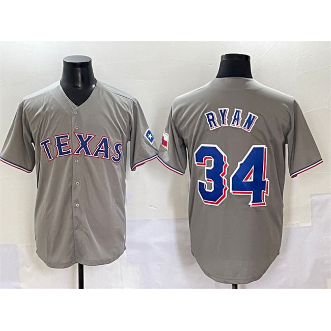 Texas Rangers #34 Nolan Ryan Grey AmberGomez With Patch Cool Base Stitched Jersey
