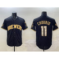 Milwaukee Brewers #11 Jackson Chourio Black Gold AmberGomez With Home Patch Limited Stitched Jersey