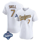 Los Angeles Dodgers #7 Blake Snell Player White Gold AmberGomez World Series Meet Limited Elite Home Stitched Jerseys