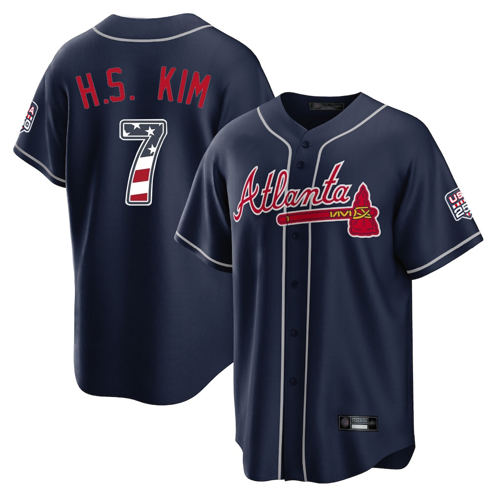 Atlanta Braves #7 Ha-Seong Kim Player Navy AmberGomez USA 250 Fourth Of July Limited Home Game Stitched Jerseys