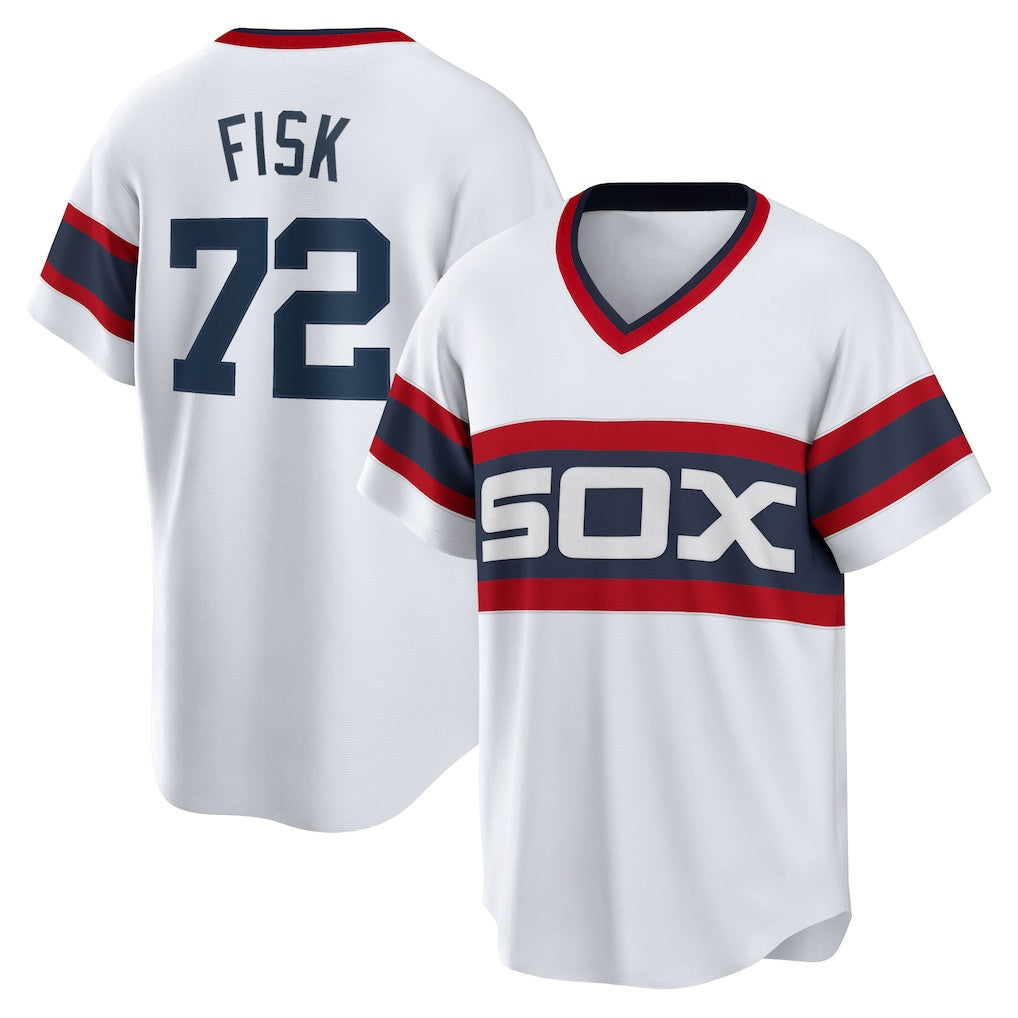 Chicago White Sox #72 Carlton Fisk White AmberGomez Home Cooperstown Collection Team Player Jersey