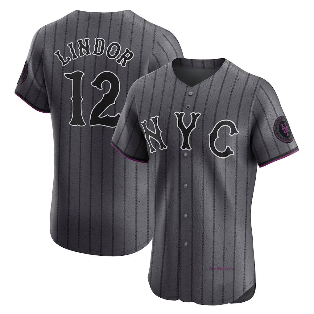 New York Mets #12 Francisco Lindor Gray AmberGomez City Connect Elite Jersey
