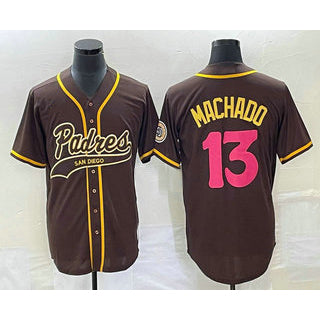 San Diego Padres #13 Manny Machado Brown AmberGomez NEW 2023 City Connect Cool Base Stitched Jersey 2