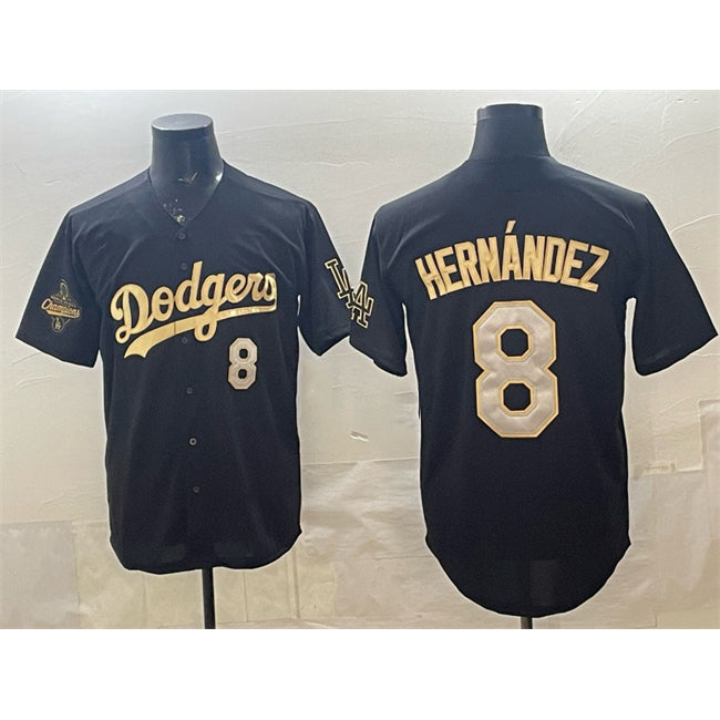 Los Angeles Dodgers #8 Enrique Hern¨¢ndez Black Gold AmberGomez 2025 World Series Champions Patch Limited Stitched Jersey
