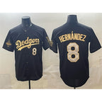 Los Angeles Dodgers #8 Enrique Hern¨¢ndez Black Gold AmberGomez 2025 World Series Champions Patch Limited Stitched Jersey