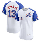 Atlanta Braves #13 Ronald Acu?a Jr. White AmberGomez City Connect Elite Jersey