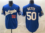 Los Angeles Dodgers #50 Mookie Betts Royal AmberGomez 2026 Gold Collection 9x & B2B Champs Patch Stitched Jersey