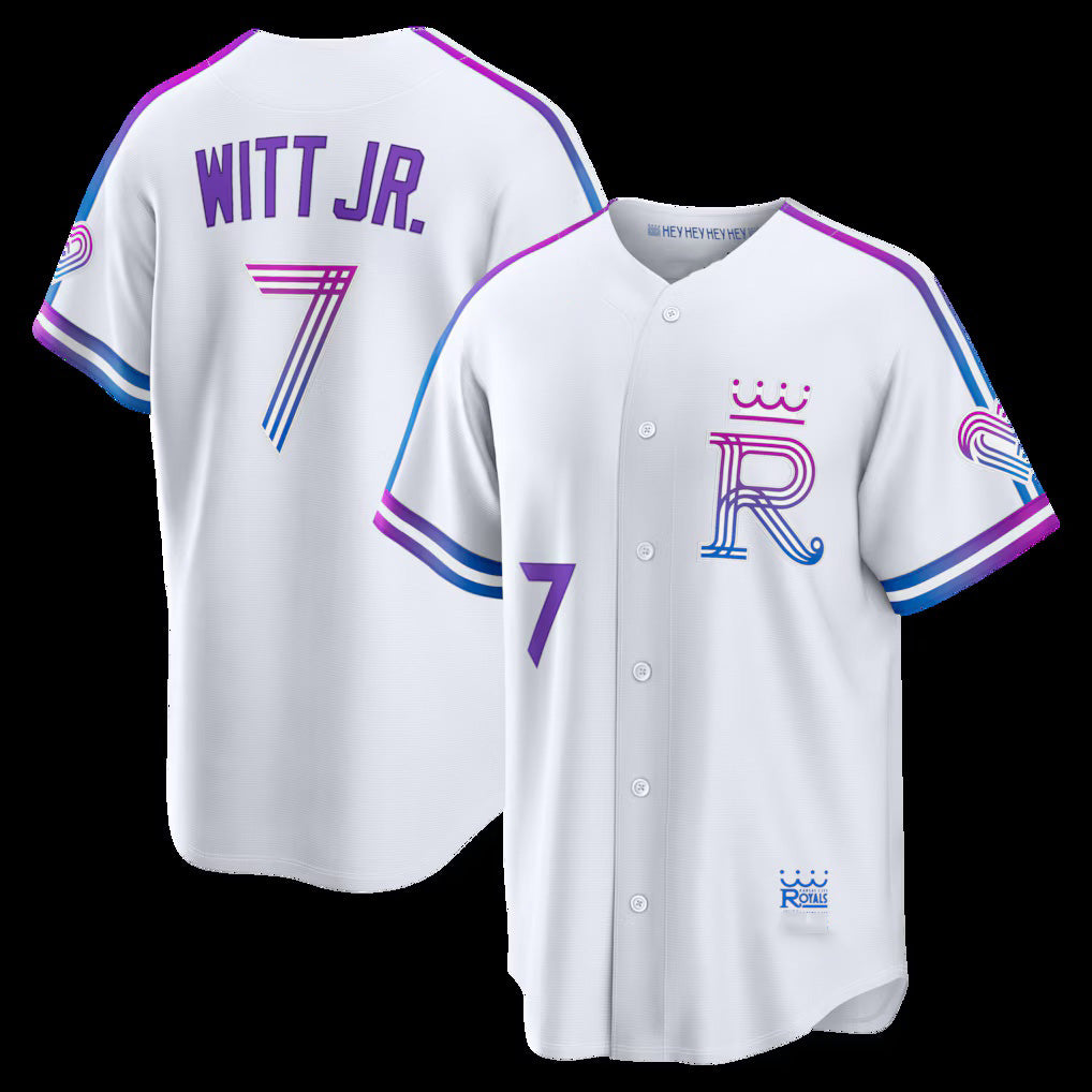 Kansas City Royals #7 Bobby Witt Jr. White AmberGomez 2026 City Connect Stadium Jersey