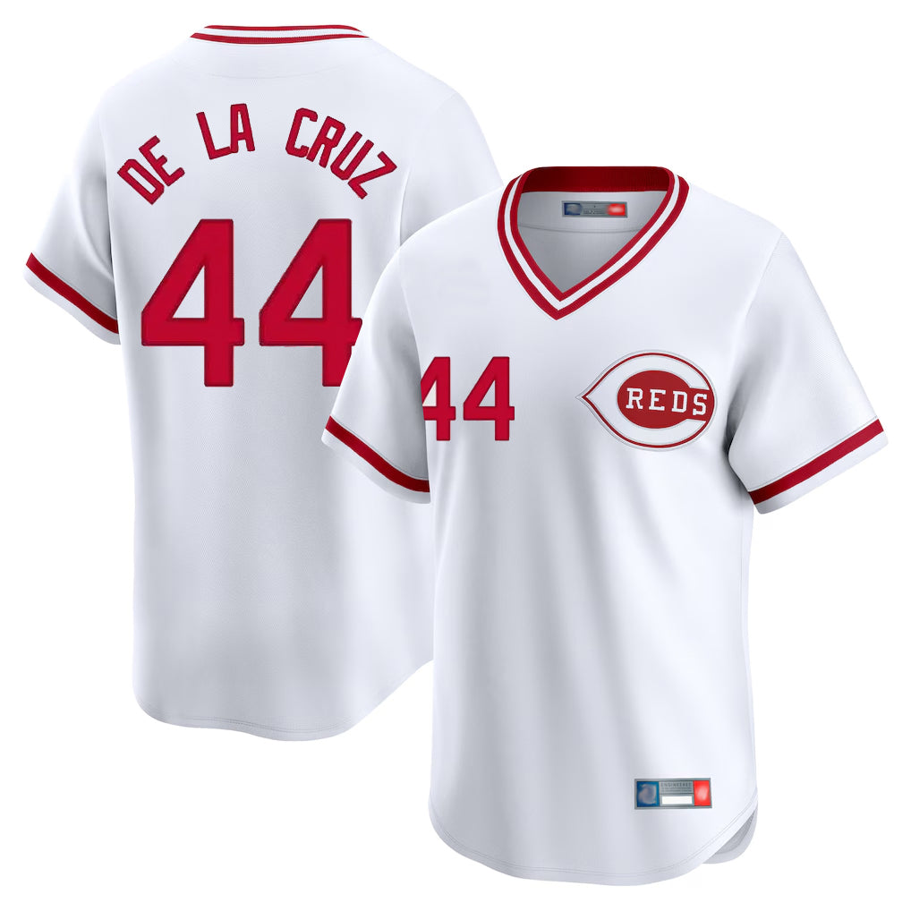 Cincinnati Reds #44 Elly De La Cruz Player White AmberGomez Cooperstown Collection Limited T-shirt Home Stitched Jerseys