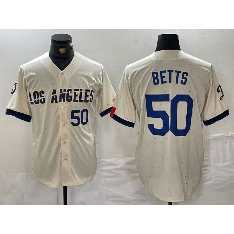 Los Angeles Dodgers #50 Mookie Betts Number Cream AmberGomez 2024 City Connect Limited Stitched Jerseys