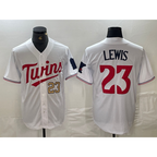 Minnesota Twins #23 Royce Lewis Number White AmberGomez Stitched Cool Base Jerseys