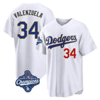 Los Angeles Dodgers #34 Fernando Valenzuela Player Gold White AmberGomez World Series Meet 2026 Collection Stadium Limited Stitched Jerseys