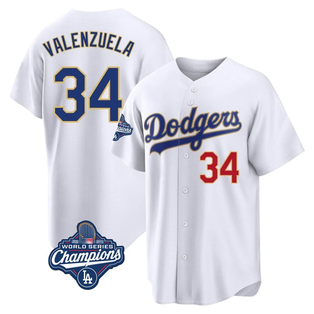 Los Angeles Dodgers #34 Fernando Valenzuela Player Gold White AmberGomez World Series Meet 2026 Collection Stadium Limited Stitched Jerseys
