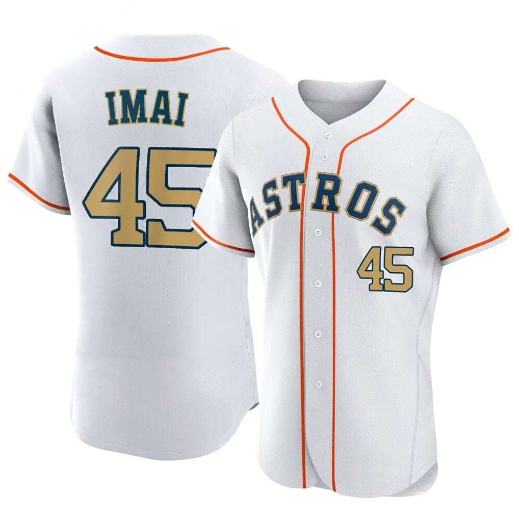 Houston Astros #45 Tatsuya Imai Player Gold AmberGomez Collection Limited Elite Home Stitched Jerseys