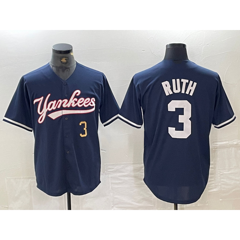 New York Yankees #3 Babe Ruth Number Navy AmberGomez Cool Base Stitched Jersey