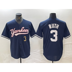 New York Yankees #3 Babe Ruth Number Navy AmberGomez Cool Base Stitched Jersey