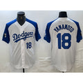 Los Angeles Dodgers #18 Yoshinobu Yamamoto Number White Blue AmberGomez Fashion Stitched Cool Base Limited Jersey 2