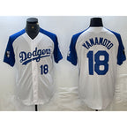 Los Angeles Dodgers #18 Yoshinobu Yamamoto Number White Blue AmberGomez Fashion Stitched Cool Base Limited Jersey 2