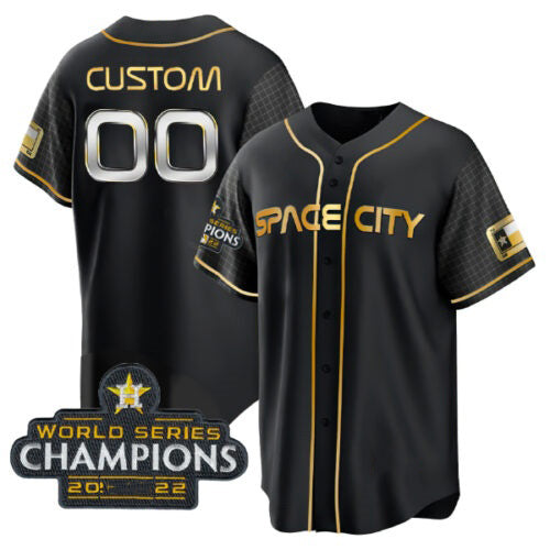 Custom Houston Astros Active Player Black Gold AmberGomez 2022 World Series Stitched Jersey