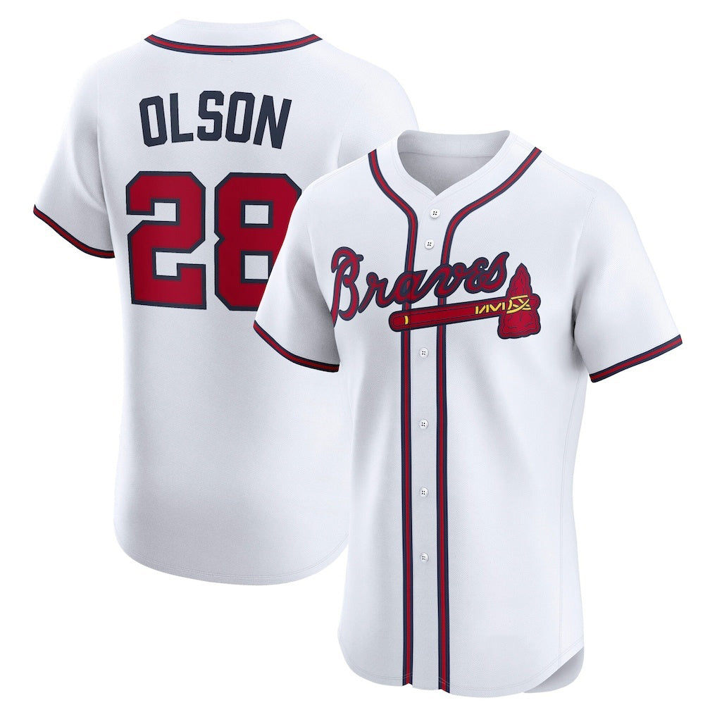 Atlanta Braves #28 Matt Olson White AmberGomez Home Elite Player Jersey