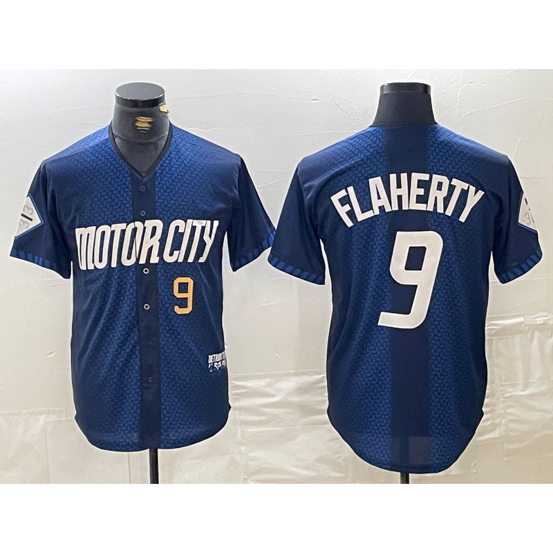 Detroit Tigers #9 Jack Flaherty Number 2024 Navy AmberGomez City Connect Cool Base Limited Stitched Jersey 2