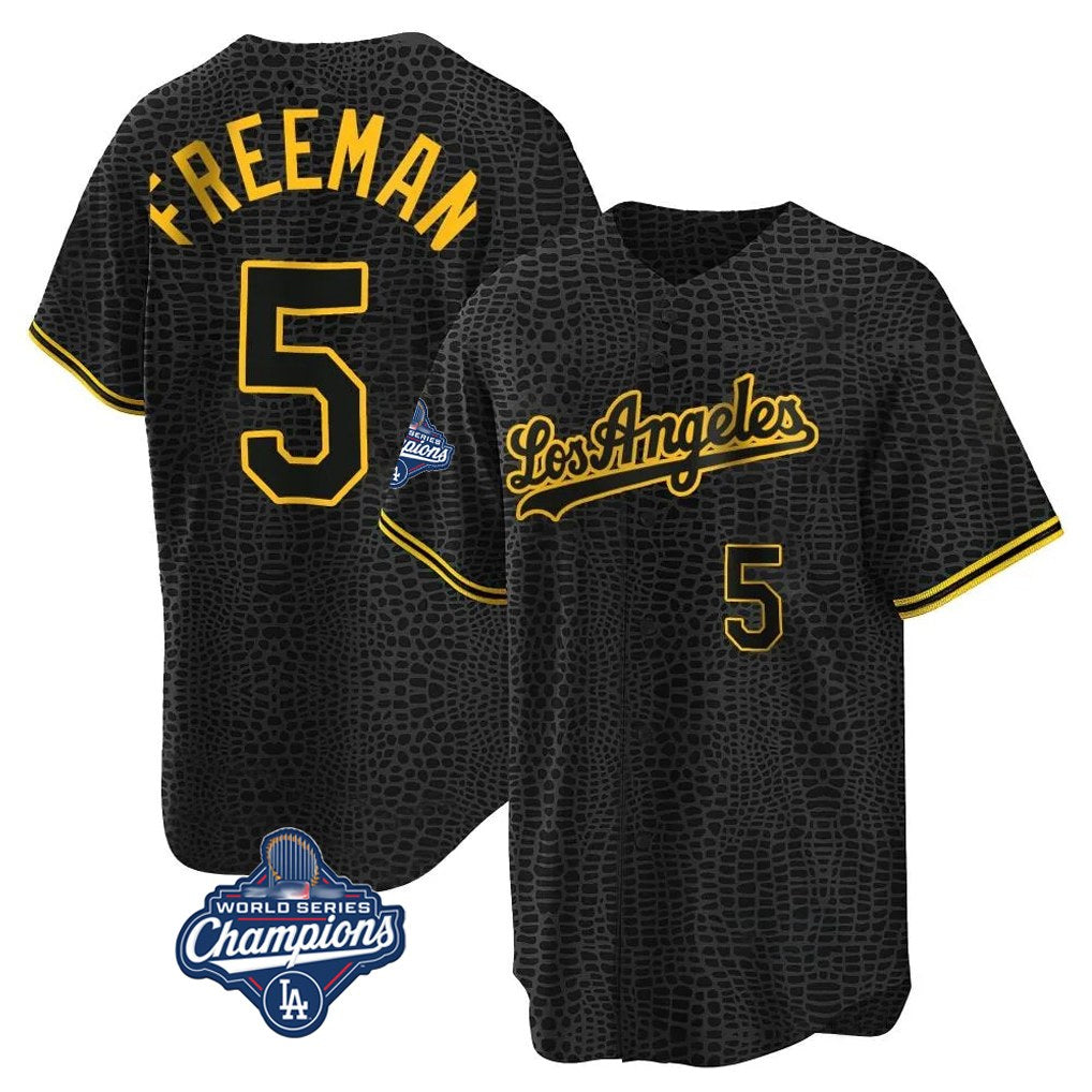 Los Angeles Dodgers #5 Freddie Freeman Player Gold World Series Meet Black AmberGomez Limited Home Stitched Jerseys