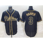 Philadelphia Phillies #3 Bryce Harper Black Gold AmberGomez Cool Base Stitched Jersey