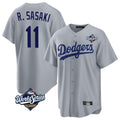 Los Angeles Dodgers #11 Roki Sasaki Player Gray AmberGomez World Series Game Stitched Jerseys