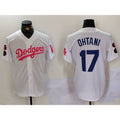 Los Angeles Dodgers #17 Shohei Ohtani White Pink AmberGomez Vin & Kobe Patch Stitched Jersey 2