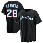 Miami Marlins #28 Kyle Stowers Black AmberGomez Cool Base Stitched Jersey
