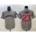 Minnesota Twins #23 Royce Lewis Number 2023 Grey AmberGomez Home Team Cool Base Stitched Jersey 2