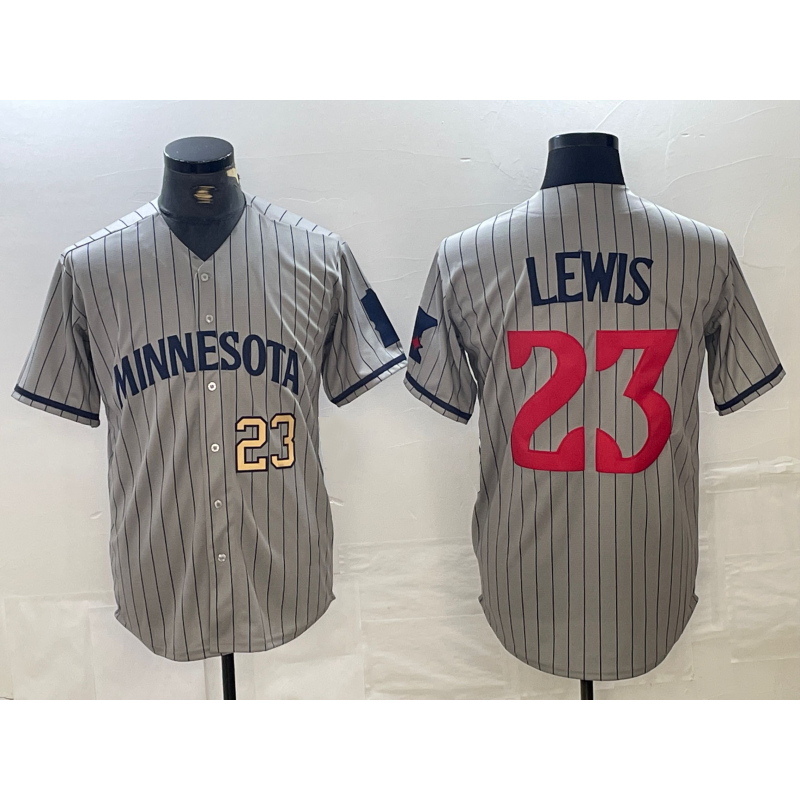 Minnesota Twins #23 Royce Lewis Number 2023 Grey AmberGomez Home Team Cool Base Stitched Jersey 2