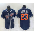 San Diego Padres #23 Fernando Tatis Jr Navy Blue AmberGomez Stitched Cool Base Throwback Jersey