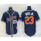 San Diego Padres #23 Fernando Tatis Jr Navy Blue AmberGomez Stitched Cool Base Throwback Jersey