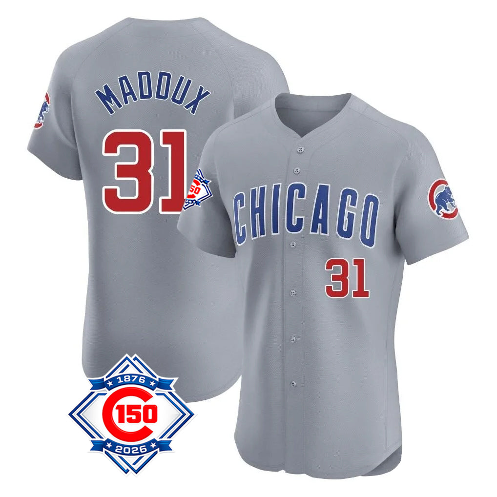 Chicago Cubs #31 Greg Maddux Player Gray AmberGomez Road 150th Anniversary Limited Elite Home Stitched Jerseys