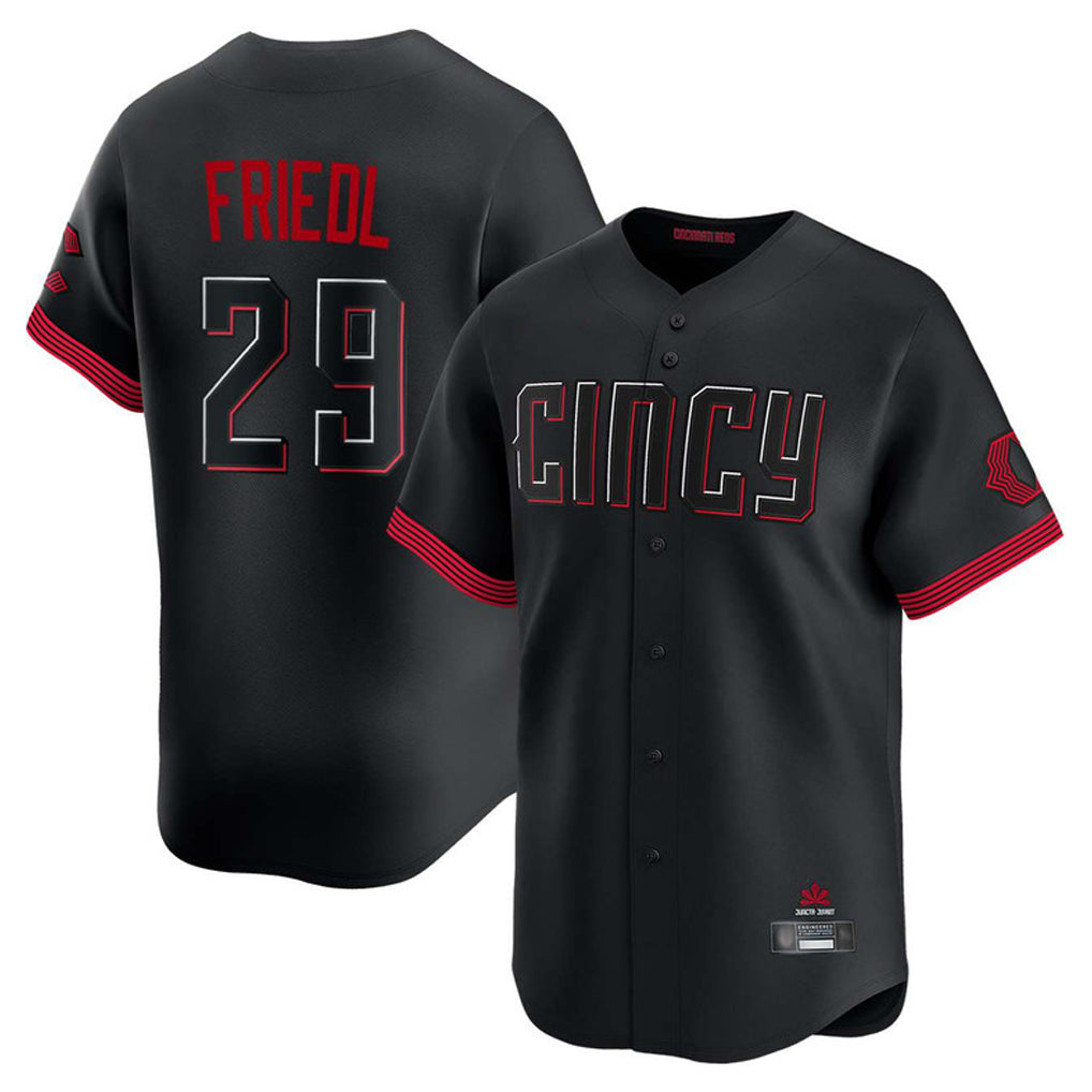 Cincinnati Reds #29 TJ Friedl Player Black AmberGomez City Connect Home Limited Stitched Jerseys