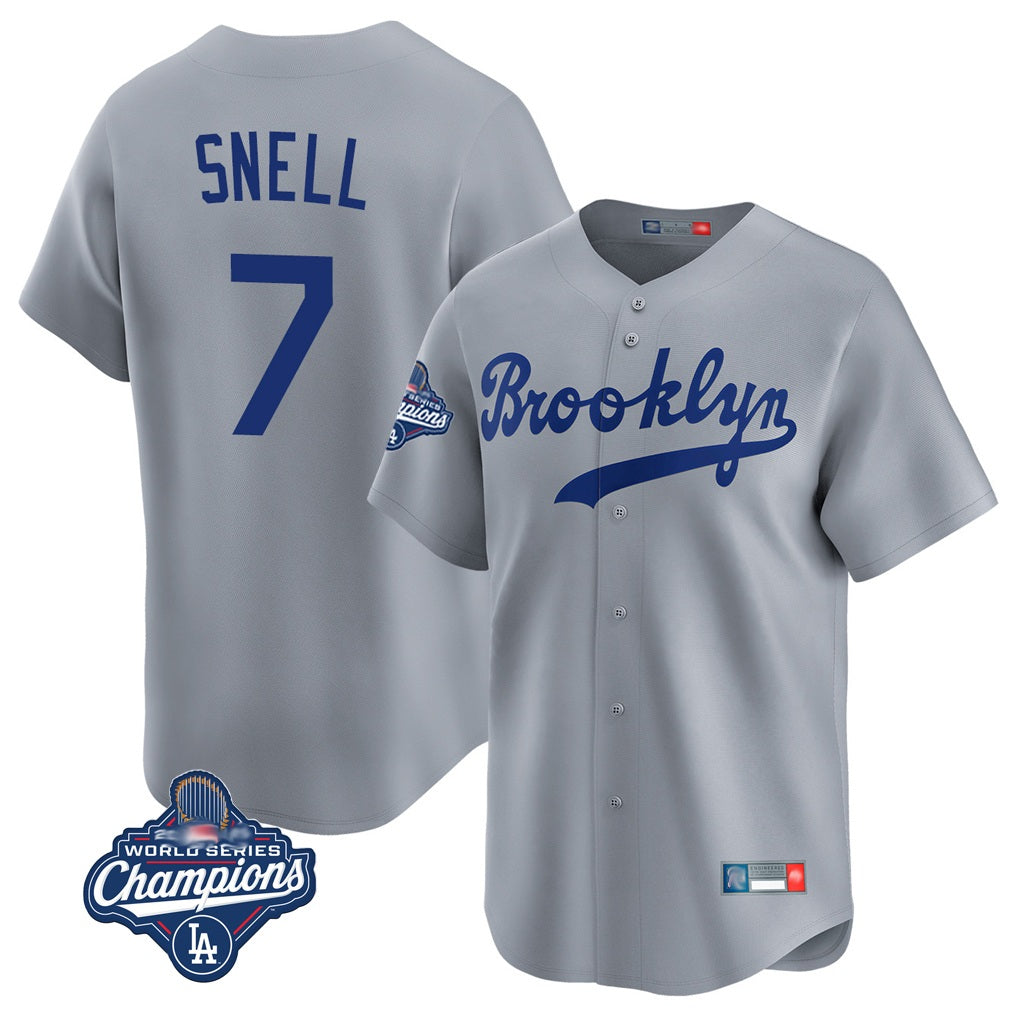 Los Angeles Dodgers #7 Blake Snell Player Gray AmberGomez Game Limited World Series Meet Home Stitched Jerseys